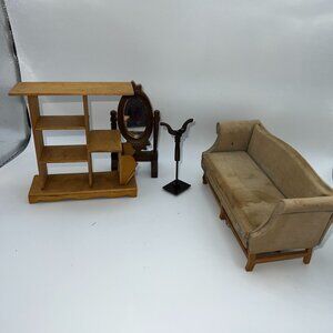 Vintage 1:12 Dollhouse Furniture Set - Sofa Mirror Table Shelf